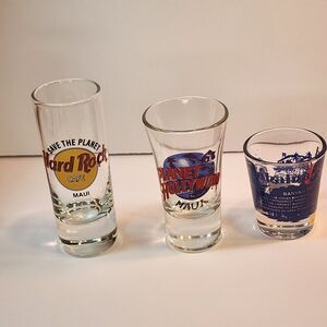 Vintage Maui Hawaii Shot Glass Lot - Hard Rock Cafe & Planet Hollywood Shooters
